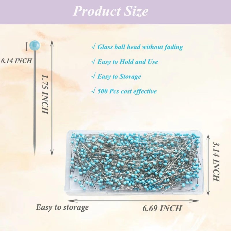 Sunenlyst 500 PCS Quilting Pins, 1.75IN Straight Pins Long Blue Glass Ball Head Sewing Pins for Fabric, Stainless Steel Dressmaker for Sewing, Crafts, Jewelry Making, DIY - Image 2
